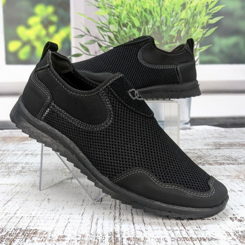 Кроссовки мокасины мужские Dago Style черные сетка 3127-3