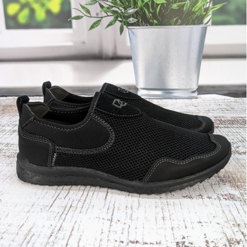 Кроссовки мокасины мужские Dago Style черные сетка 3127-3