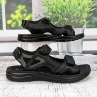 Сандалі босоніжки чоловічі Swin Shoes чорні шкіряні на липучках 3930