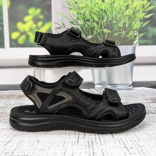 Сандалі босоніжки чоловічі Swin Shoes чорні шкіряні на липучках 3930