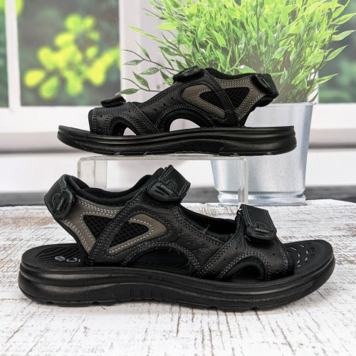 Сандалі босоніжки чоловічі Swin Shoes чорні шкіряні на липучках 3930