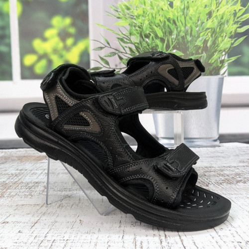 Сандалі босоніжки чоловічі Swin Shoes чорні шкіряні на липучках 3930