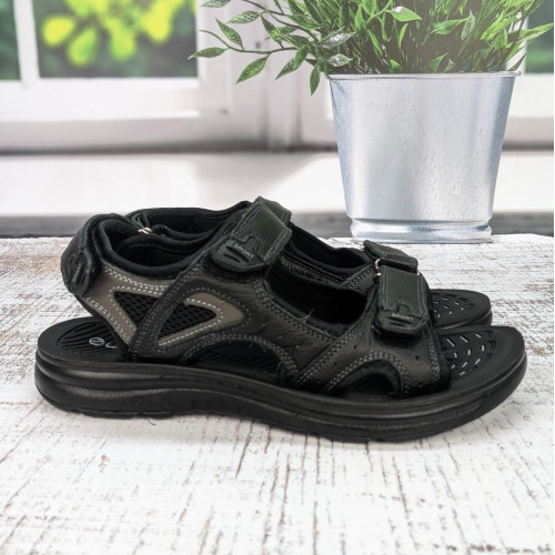 Сандалі босоніжки чоловічі Swin Shoes чорні шкіряні на липучках 3930