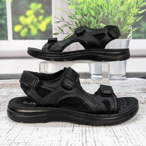 Сандалі босоніжки чоловічі Swin Shoes чорні шкіряні на липучках 3929