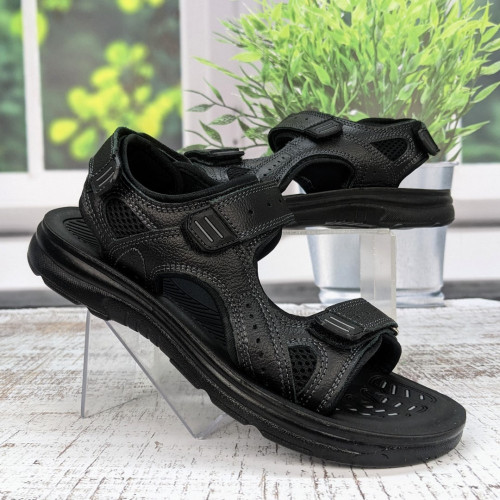 Сандалі босоніжки чоловічі Swin Shoes чорні шкіряні на липучках 3929