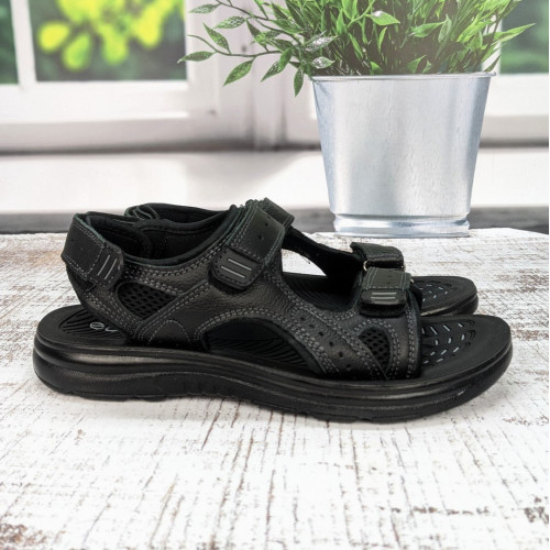 Сандалі босоніжки чоловічі Swin Shoes чорні шкіряні на липучках 3929