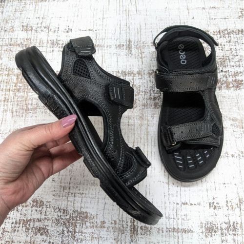 Сандалі босоніжки чоловічі Swin Shoes чорні шкіряні на липучках 3929