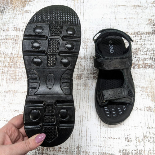 Сандалі босоніжки чоловічі Swin Shoes чорні шкіряні на липучках 3929
