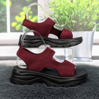 Босоножки женские Fashion бордовые текстильные на платформе 4945