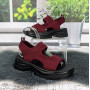 Босоножки женские Fashion бордовые текстильные на платформе 4945