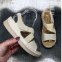 Босоножки женские Fashion бежевые эко-кожа на танкетке 4974