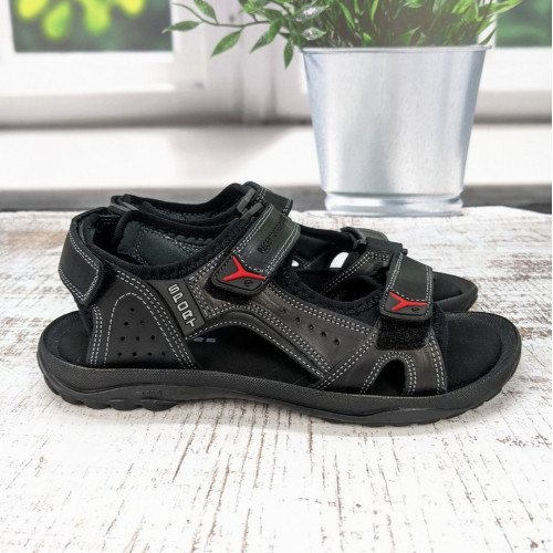 Сандалі чоловічі спортивного типу ClubShoes чорні шкіряні на липучках 3958