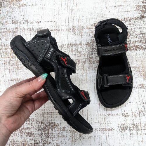 Сандалі чоловічі спортивного типу ClubShoes чорні шкіряні на липучках 3958