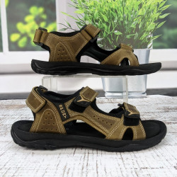  Сандалии мужские спортивного типа ClubShoes оливковые кожаные на липучках 3958