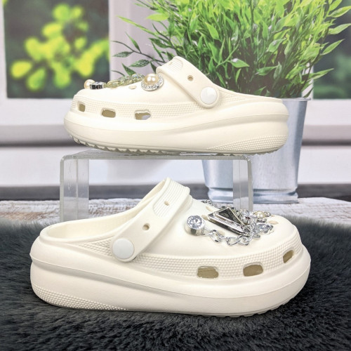 Крокси дитячі для дівчинки Fashion білі з джибітсами 5653-2