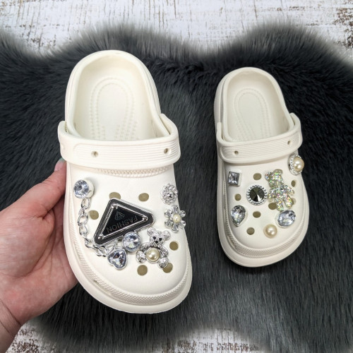 Крокси дитячі для дівчинки Fashion білі з джибітсами 5653-2