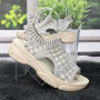 Босоножки женские Fashion серо-бежевые текстильные на платформе 8014