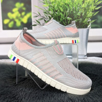 Мокасины женские Ok Shoes серые с розовым текстильные сетка 8002