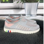Мокасины женские Ok Shoes серые с розовым текстильные сетка 8002
