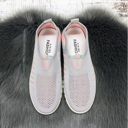 Мокасины женские Ok Shoes серые с розовым текстильные сетка 8002