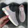 Мокасины женские Ok Shoes серые с розовым текстильные сетка 8002