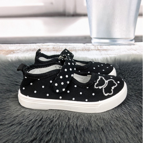 Тапочки дитячі для дівчинки Blue Rama чорні з принтом в горошок на липучках 5873