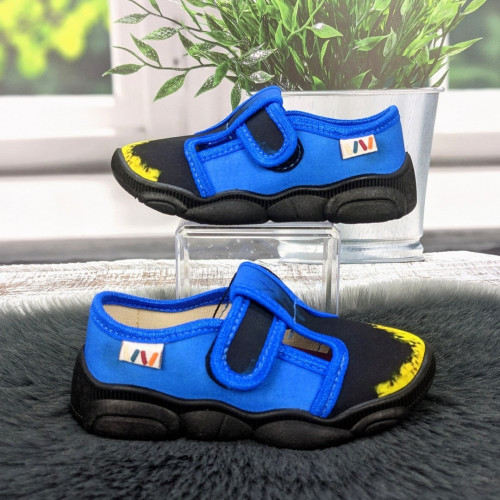 Тапочки дитячі для хлопчика Weestep сині з жовтим на липучках 5875