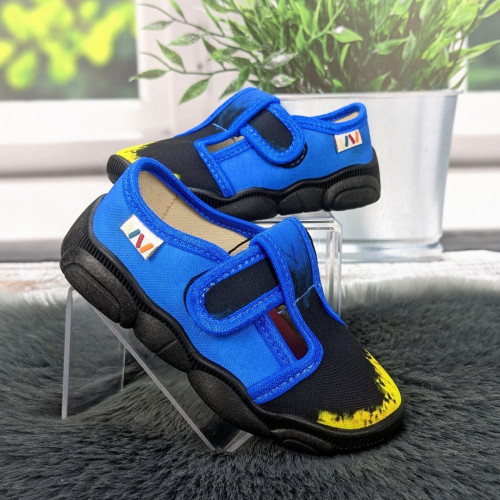 Тапочки дитячі для хлопчика Weestep сині з жовтим на липучках 5875