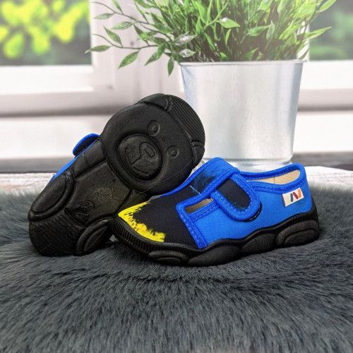 Тапочки дитячі для хлопчика Weestep сині з жовтим на липучках 5875