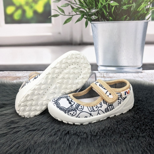 Тапочки дитячі для дівчинки Weestep білі з бежевим на липучках 5876