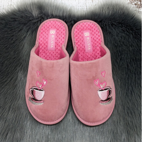 Тапочки жіночі домашні Белста пудрові велюрові із закритим носком 2871