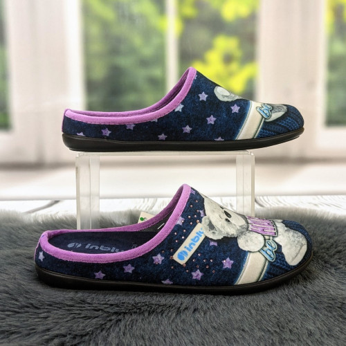 Тапочки домашние женские Inblu синие с мишкой 4602