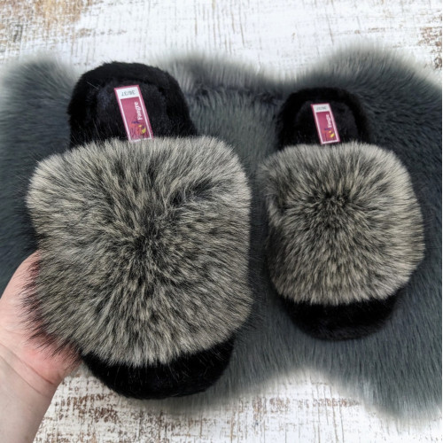 Тапочки жіночі хутряні Fangre сірі 4570-2