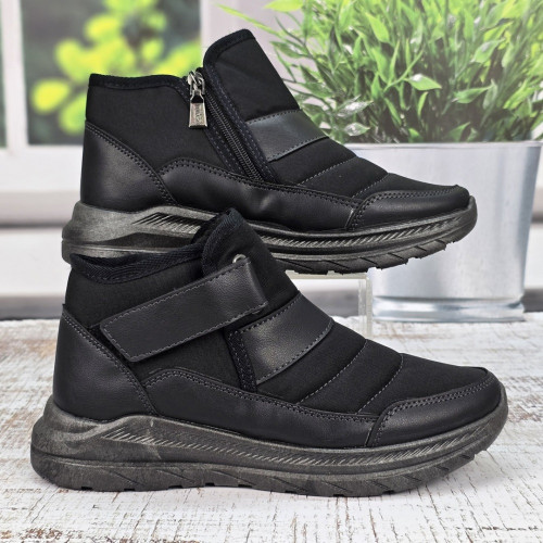 Черевики чоловічі зимові Dago Style чорні з липучкою на хутрі 3980