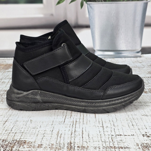 Черевики чоловічі зимові Dago Style чорні з липучкою на хутрі 3980