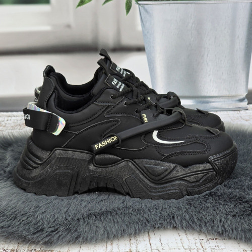 Кросівки жіночі Swin Shoes чорні на об'ємній підошві демісезонні 8075