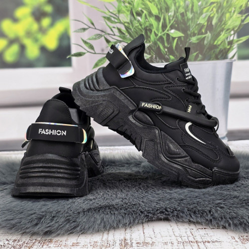Кросівки жіночі Swin Shoes чорні на об'ємній підошві демісезонні 8075