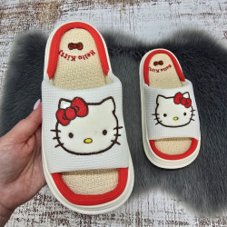 Тапочки жіночі Lion білі відкриті текстильні з Kitty 8079