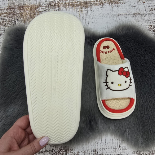 Тапочки жіночі Lion білі відкриті текстильні з Kitty 8079