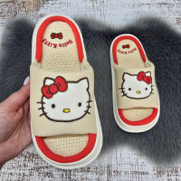 Тапочки женские Lion бежевые открытые текстильные с Kitty 8079