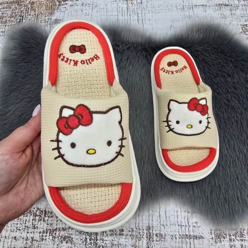 Тапочки жіночі Lion бежеві відкриті текстильні з Kitty 8079