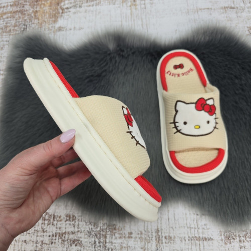 Тапочки жіночі Lion бежеві відкриті текстильні з Kitty 8079
