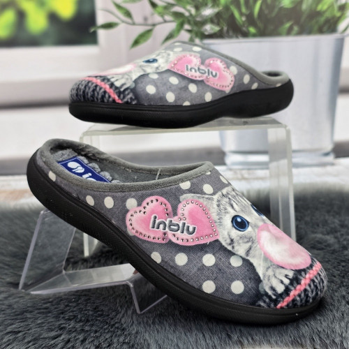 Тапочки домашні жіночі Inblu сірі з котиком 8121