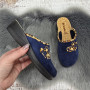 Тапочки женские для дома Inblu синие велюровые с пробковой стелькой на танкетке 8122