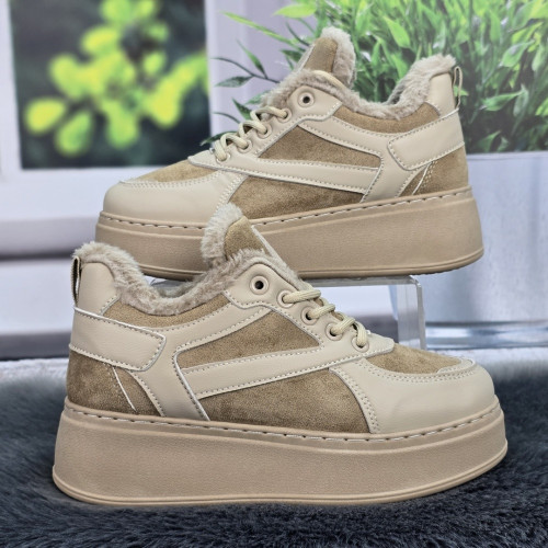 Зимние женские ботинки LQD бежевые с искусственным мехом на платформе 8135