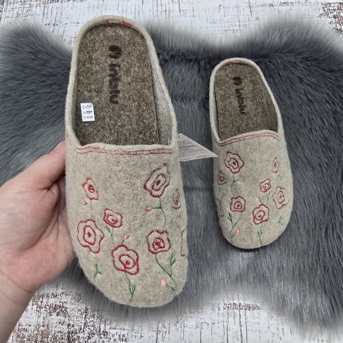 Тапочки домашние женские фетровые Inblu песочные на полиуретановой подошве 8146