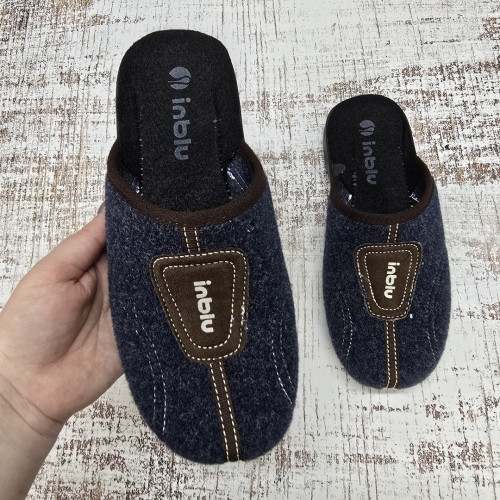 Тапочки чоловічі фетрові Inblu сині з коричневим теплі закриті 6010