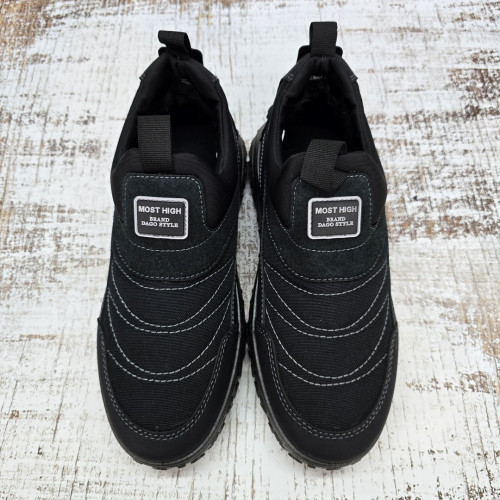 Кросівки чоловічі зимові Dago Style чорні без застібки на хутрі 6018