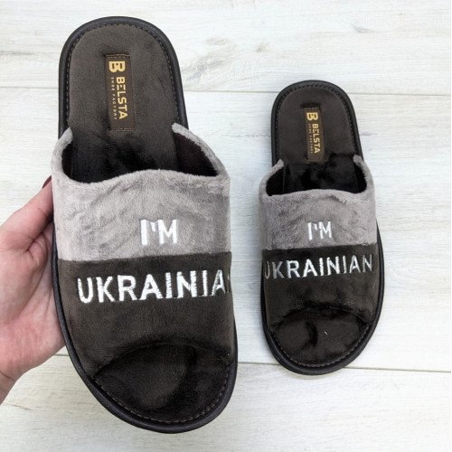 Капці чоловічі Belsta коричневі з відкритим носком текстильні на поліуретановій підошві 3802