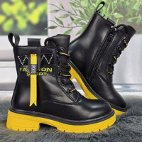 Ботинки детские для девочки Y.TOP черные с желтым демисезонные 7008